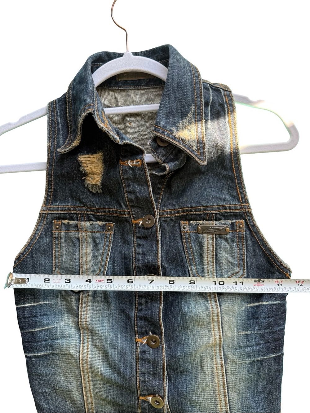 Days of Freedom Distressed Dark Denim Vest Size XS or XXS Y2K Festival Boho - Picture 8 of 13